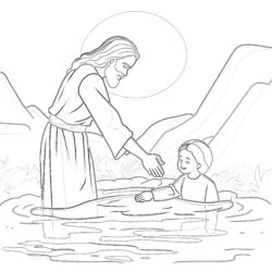 Jesus Being Baptized in the Jordan River Coloring Page - Printable Coloring page