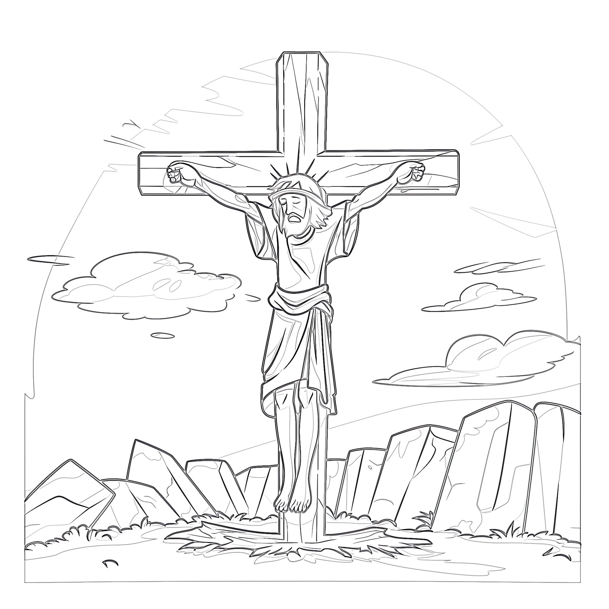 Jesus Christ Carrying Cross Coloring Page | Coloring Pages Mimi Panda