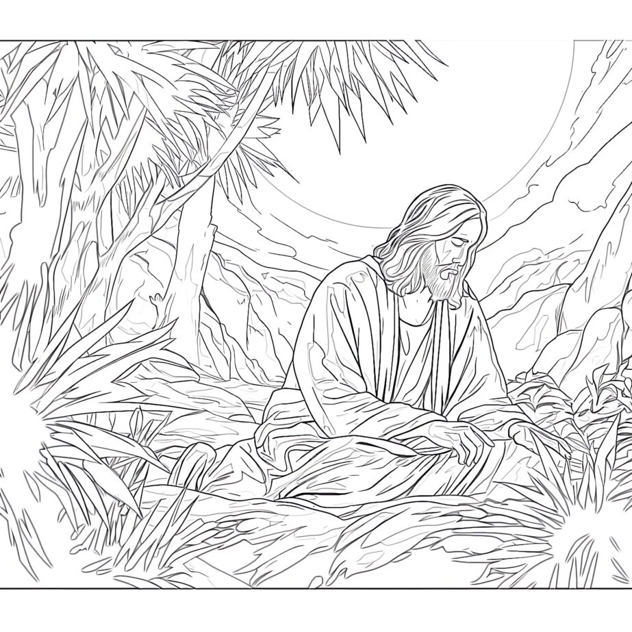 Jesus Prays In The Garden Of Gethsemane Coloring Page