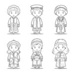 Kids In Traditional Costumes Coloring Page