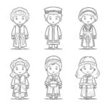 Kids In Traditional Costumes Coloring Page