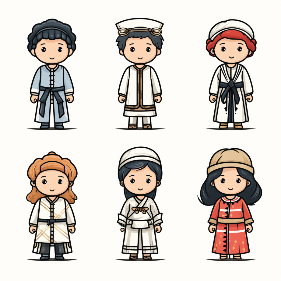 Kids In Traditional Costumes Coloring Page 2
