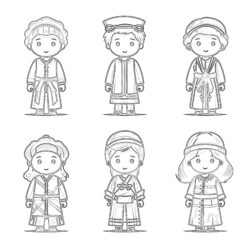 Kids In Traditional Costumes - Printable Coloring page