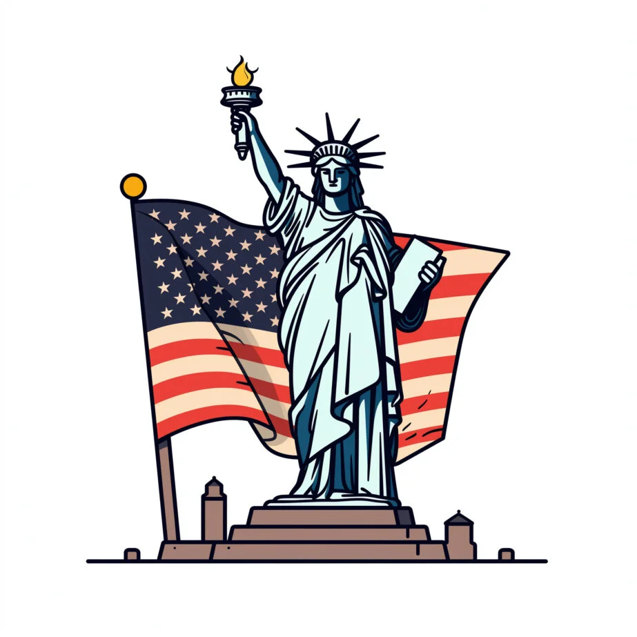 Liberty Statue With United States Flag Coloring Page 2
