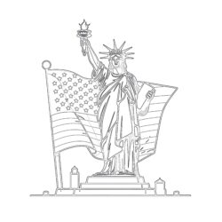 Liberty Statue With United States Flag - Printable Coloring page
