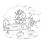Lion Riding Vintage Airplane Coloring Page