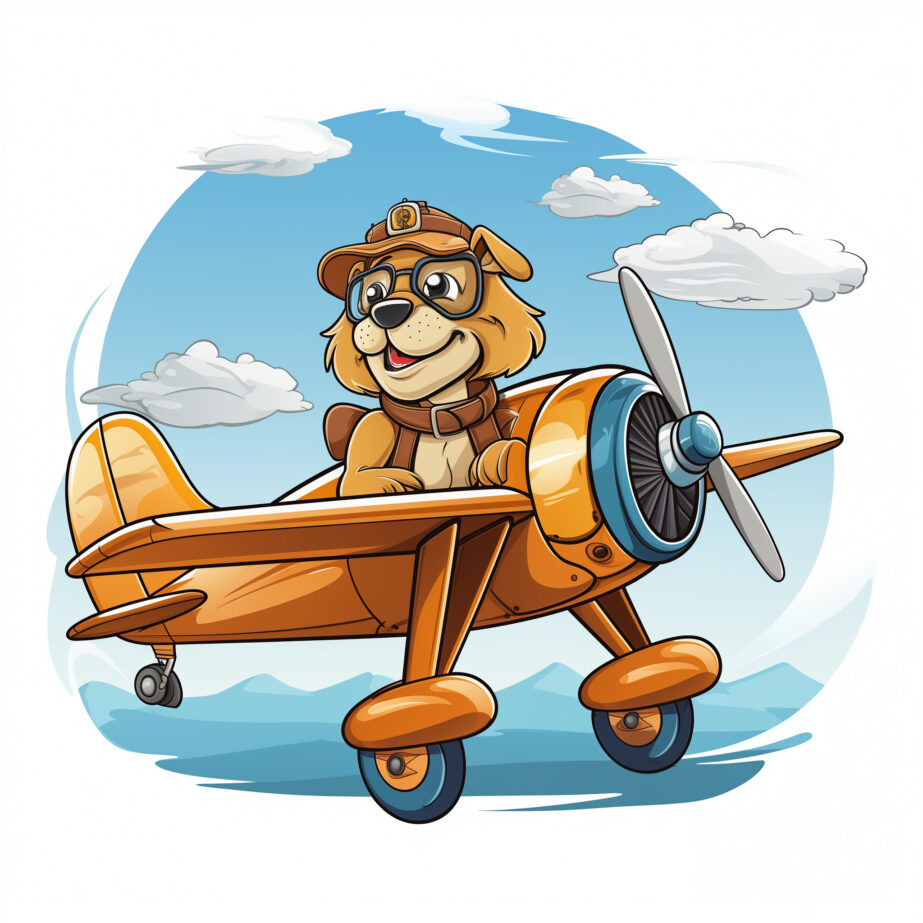 Lion Riding Vintage Airplane Coloring Page 2
