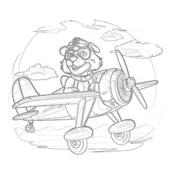 Lion Riding Vintage Airplane - Printable Coloring page