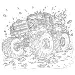 Monster Truck Crushed The Car Coloring Page