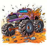 Monster Truck Crushed The Car Coloring Page 2