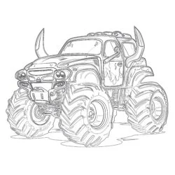 Monster Truck With Horns - Printable Coloring page
