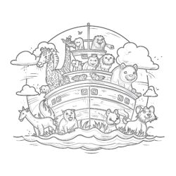 Noah's Ark And The Animals - Printable Coloring page