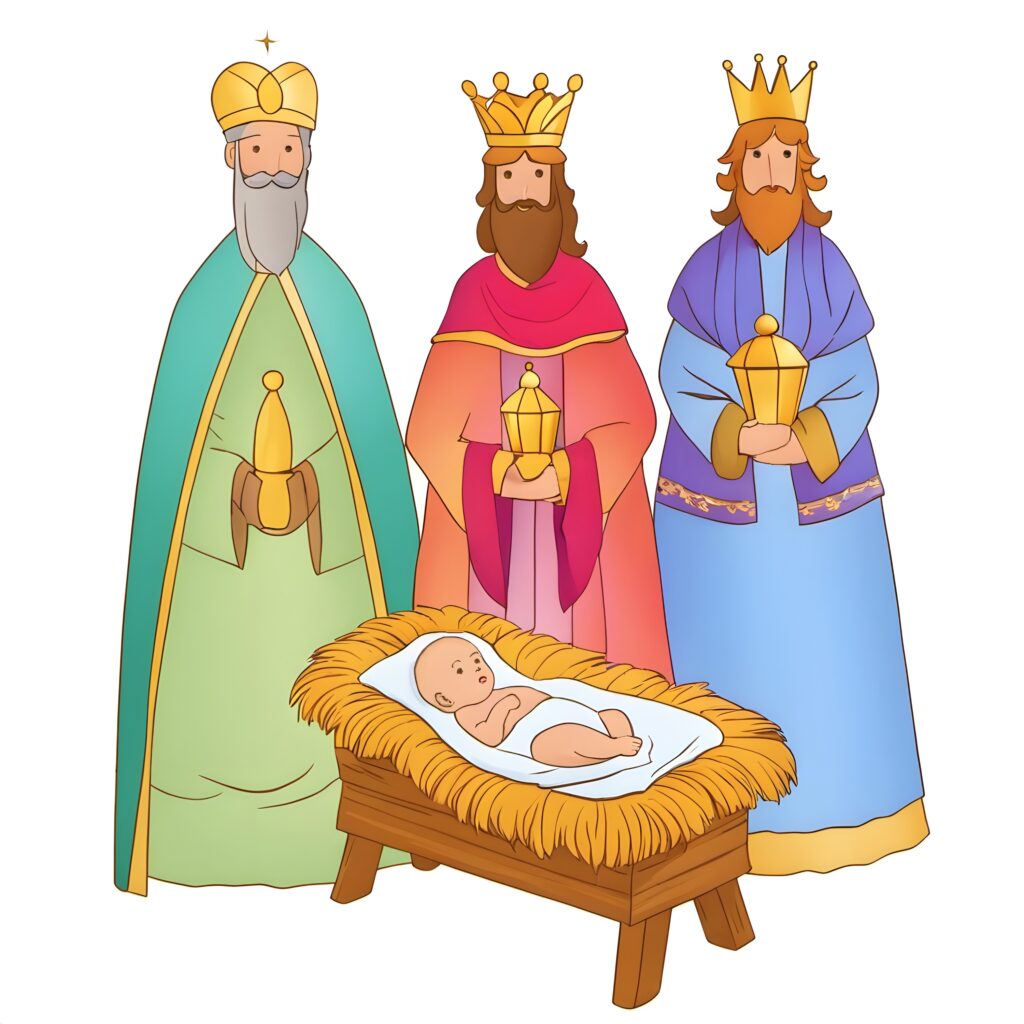Printable Three Wise Men Visit Baby Jesus Coloring Page - Mimi Panda