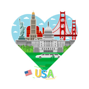 American Flag With Landmarks In Shape Of Heart - Original image