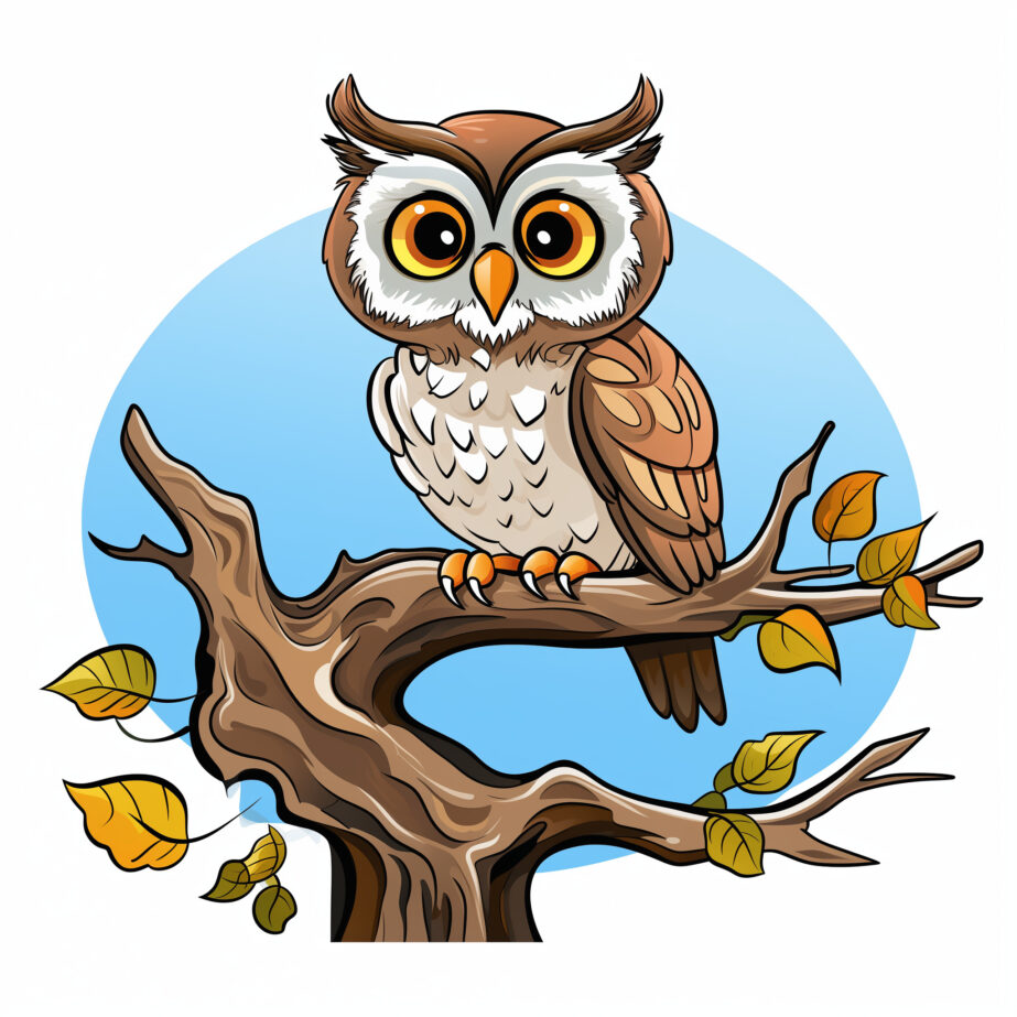 Owl on Tree Coloring Page 2