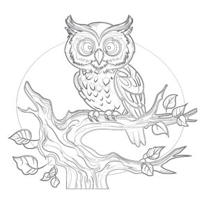 Owl on Tree Coloring Page