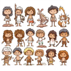 Primitive People Characters Prehistoric Stone Age Coloring Page - Origin image