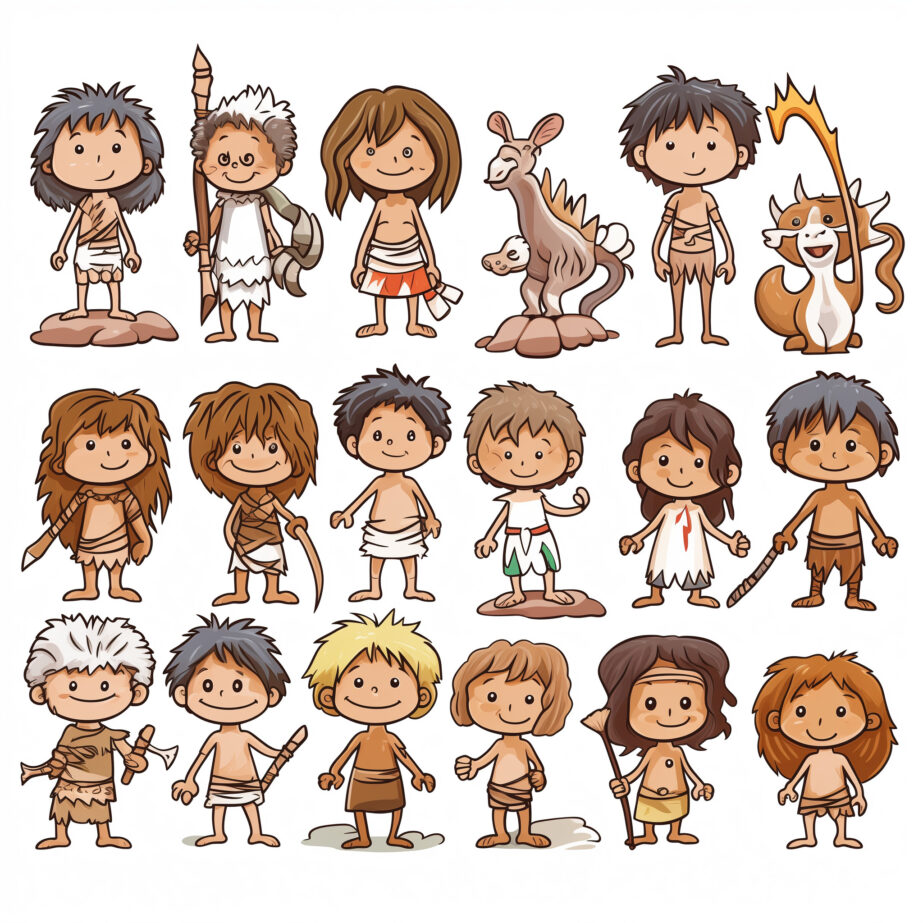 Primitive People Characters Prehistoric Stone Age Coloring Page 2
