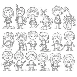 Primitive People Characters Prehistoric Stone Age Coloring Page - Printable Coloring page