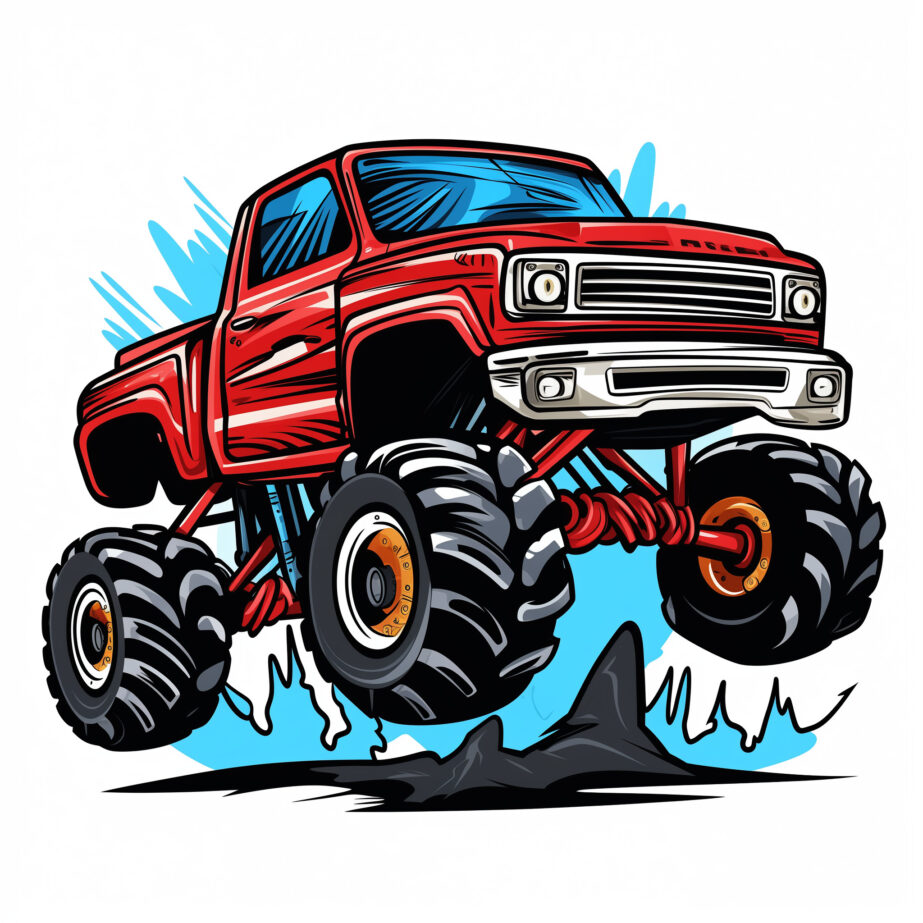 Red Monster Truck Jumping Car Coloring Page 2