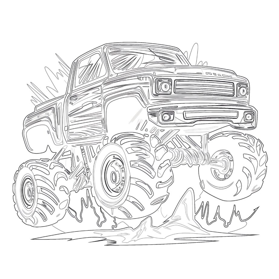 Red Monster Truck Jumping Car Coloring Page
