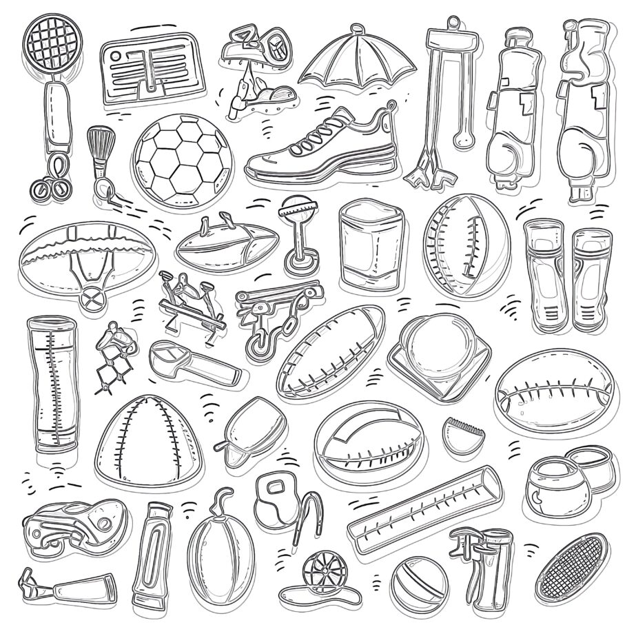 Set Of Sport Doodles Coloring Page