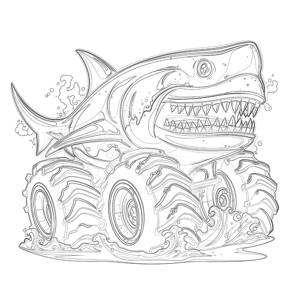 Shark Monster Truck Coloring Page