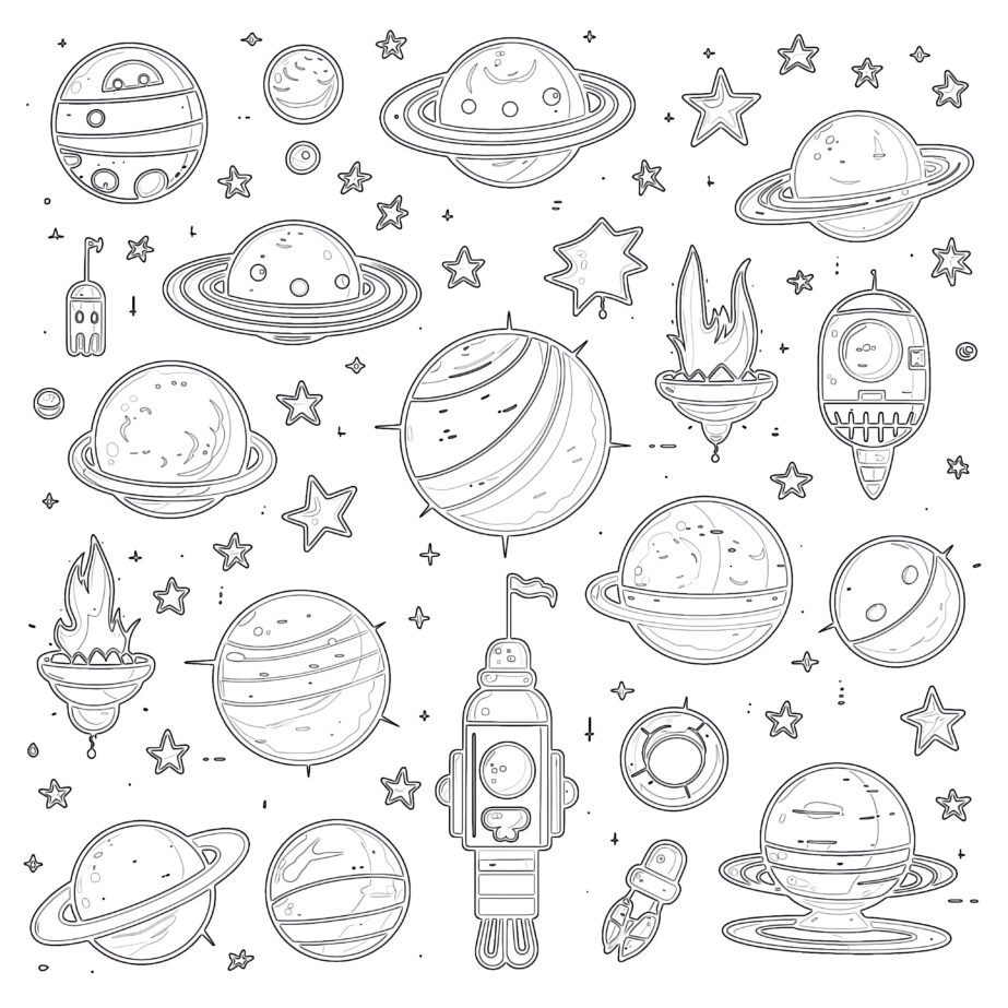 Space Objects Coloring Page