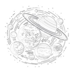 Space Theme With Planets - Printable Coloring page