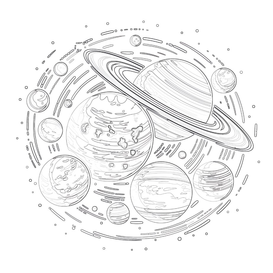 Space Theme With Planets Coloring Page