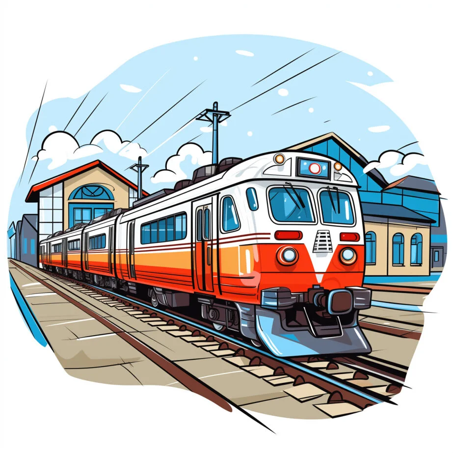 Train Station With Electric Train Locomotive Coloring Page 2