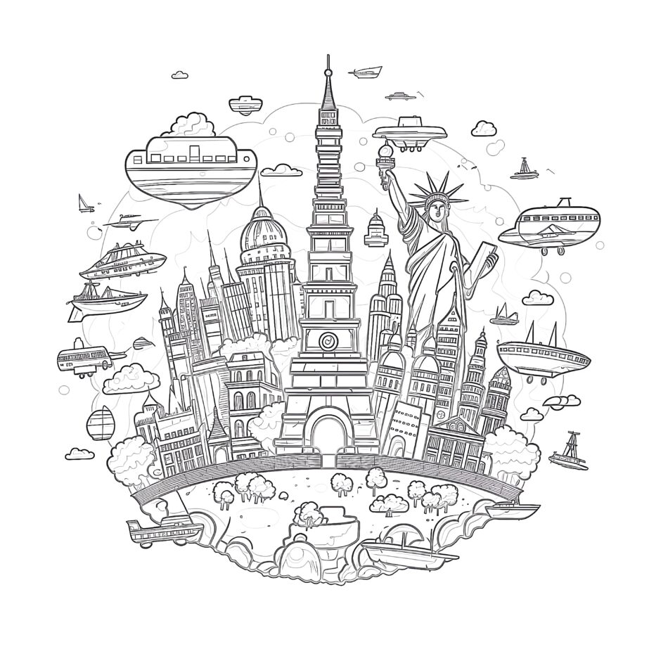Travel To World Coloring Page