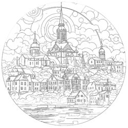 Ukrainian City Kamyanets Podilsky - Printable Coloring page