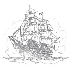 Vintage Frigate Coloring Page - Printable Coloring page
