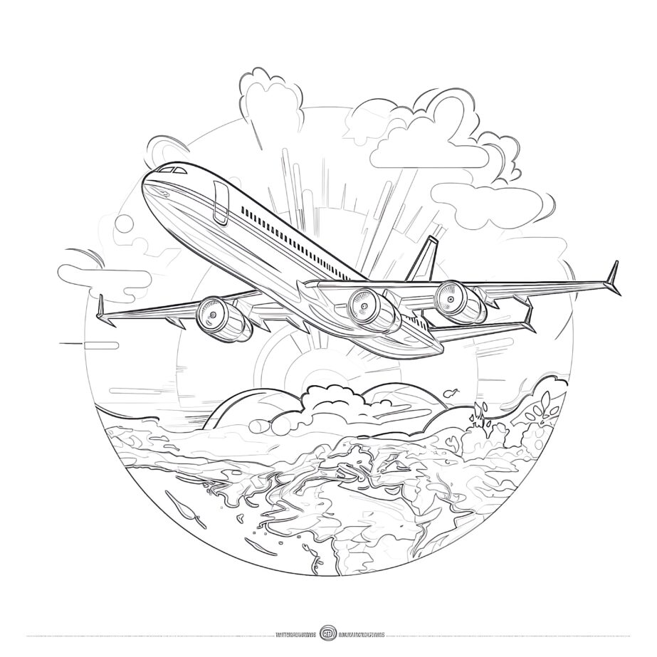 World Travel By Airplane Coloring Page