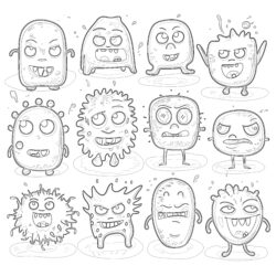 Bacteria With Facial Expressions - Printable Coloring page