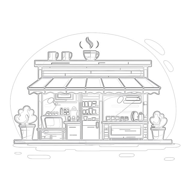 Coffee Shop Coloring Page | Coloring Pages Mimi Panda