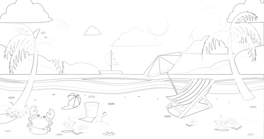 Sunny Beach Summer Landscape - Coloring page