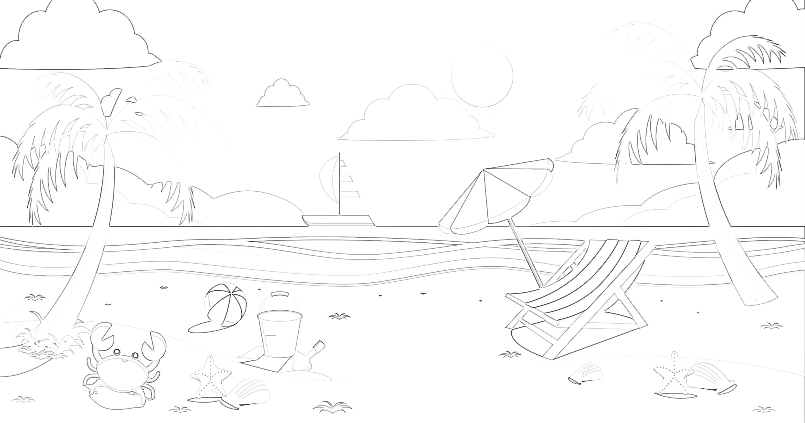 Sunny Beach Summer Landscape - Coloring page