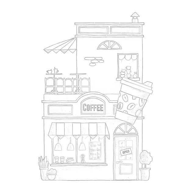 Fruits Market Building Coloring Page - Mimi Panda