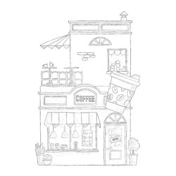 Fruits Market Building - Printable Coloring page