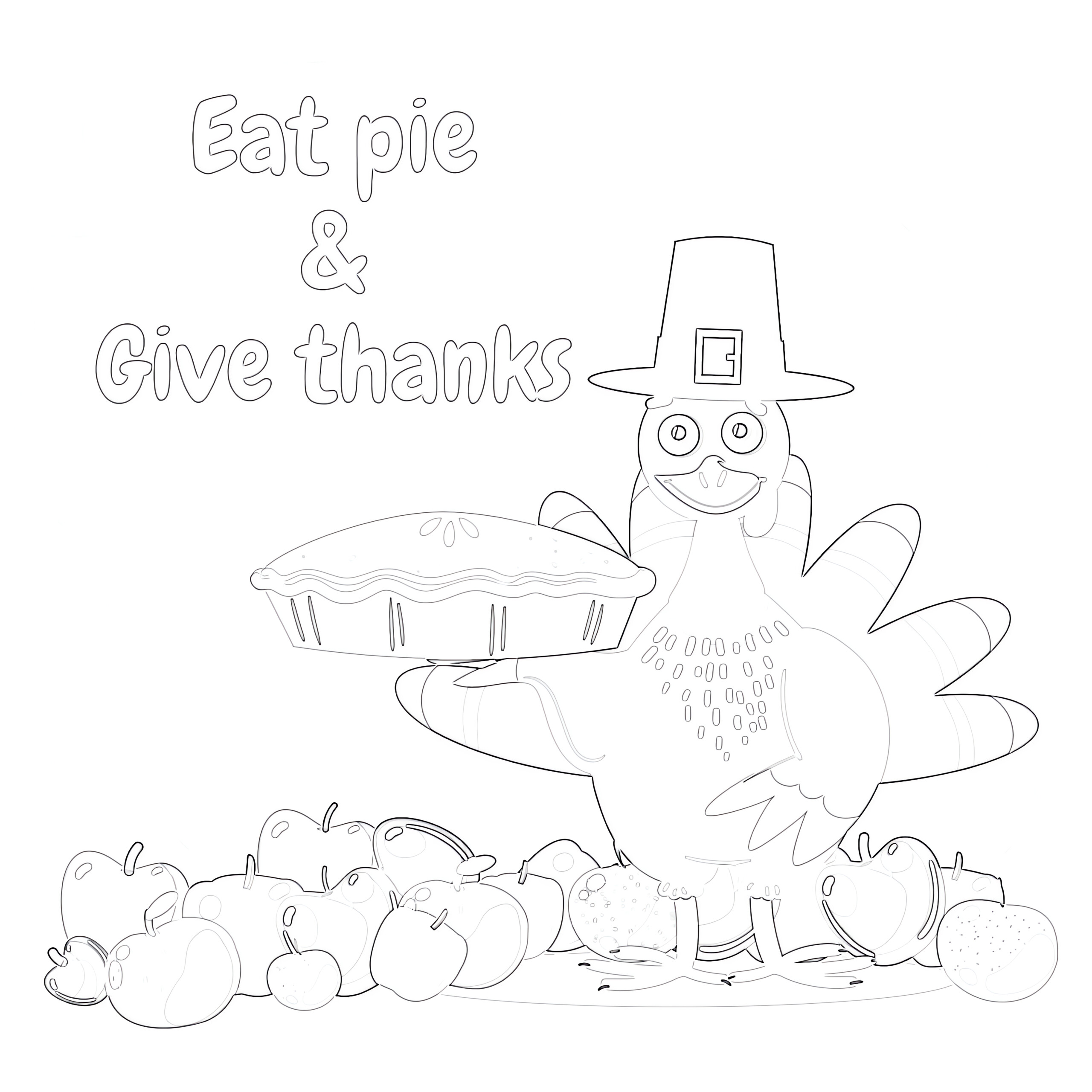 Eat Pie And Give Thanks - Coloring page