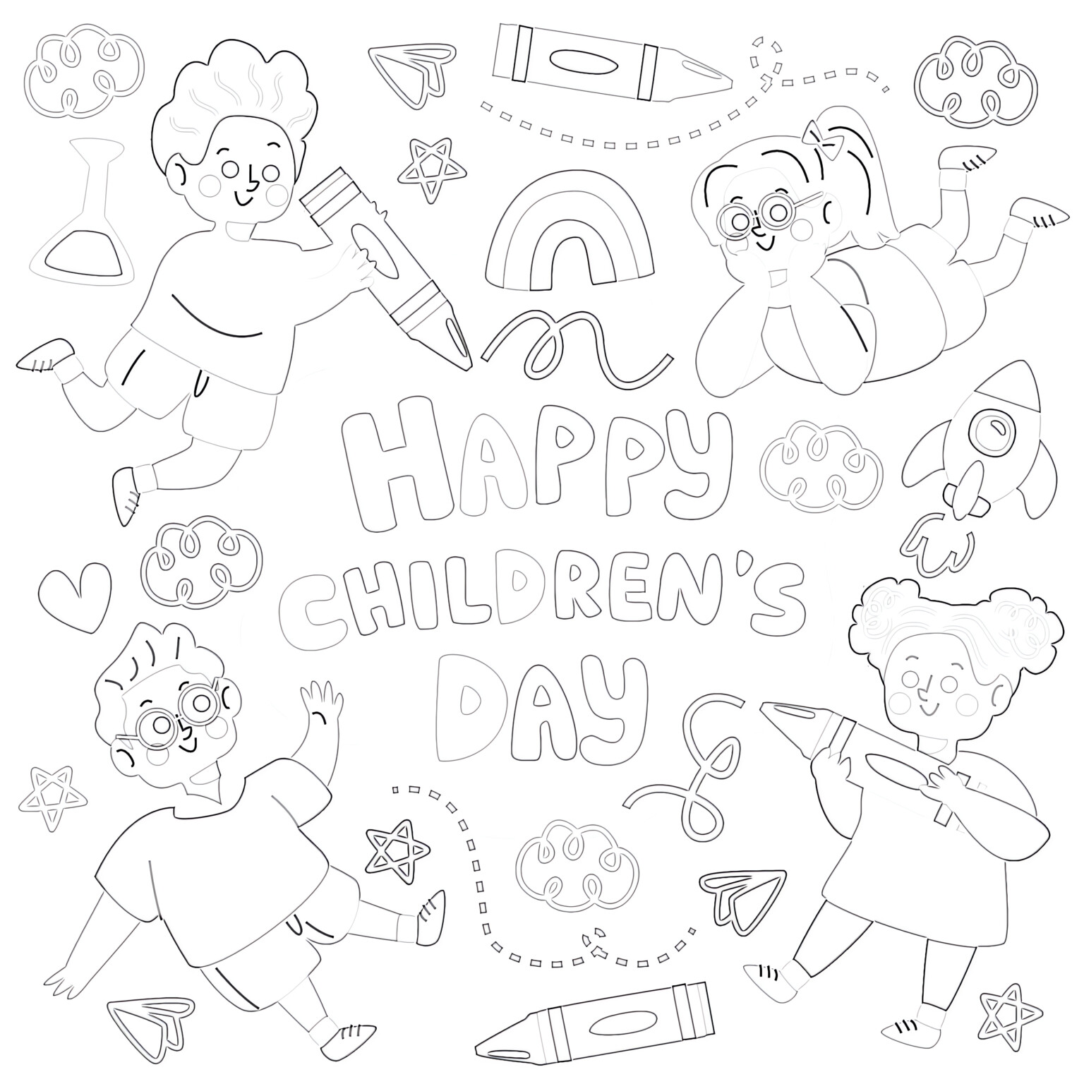 Printable Happy Children's Day Coloring Page - Mimi Panda