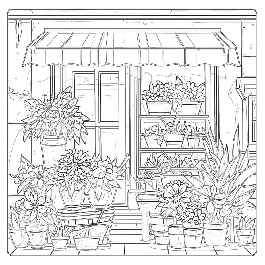 Flower Shop Coloring Page Coloring - Flower Shop Coloring Page 923x923 .webp