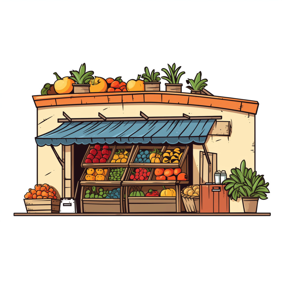 Fruits Market Building Coloring Page 2
