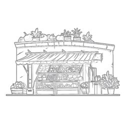 Fruits Market Building Coloring Page - Printable Coloring page
