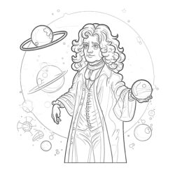Sir Isaac Newton With Gravitation Theory - Printable Coloring page