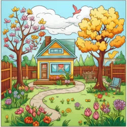 Spring Backyard Coloring Page - Origin image