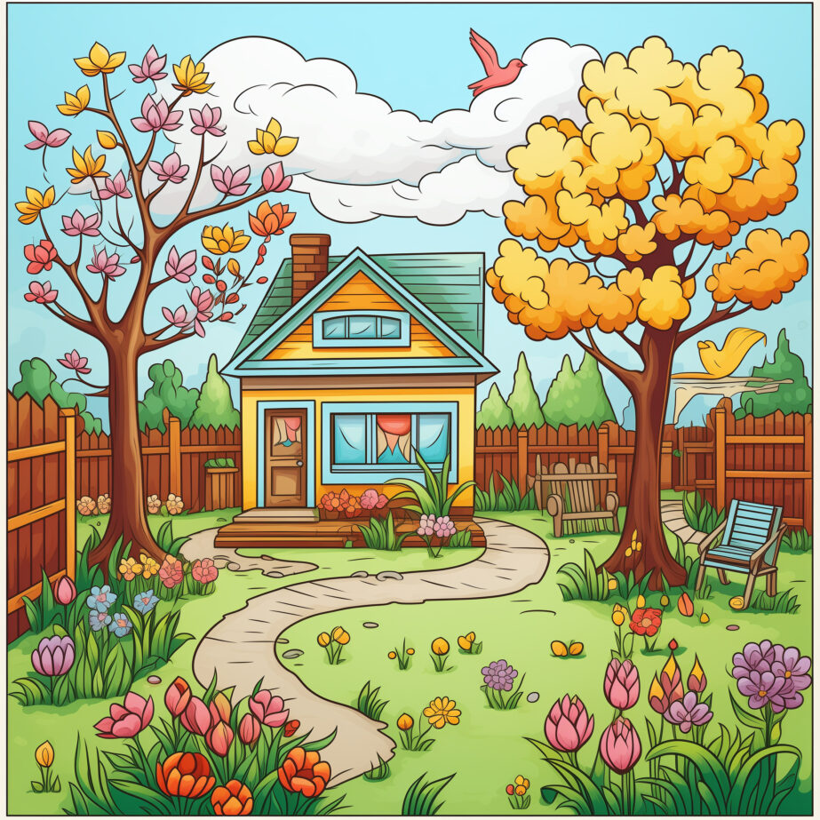 Spring Backyard Coloring Page 2