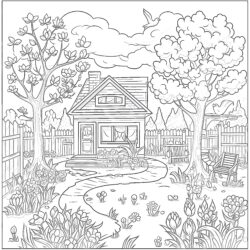 Spring Backyard - Printable Coloring page